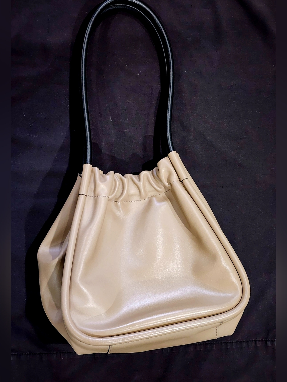 PROENZA SCHOULER | Luxury Calf Leather Ruched Tote Bag | Beige - Picture 3 of 11
